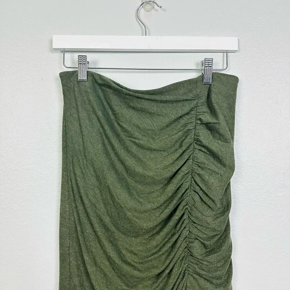Ann Taylor Dark Green Ruched Long Knit Dress Skirt Size 8